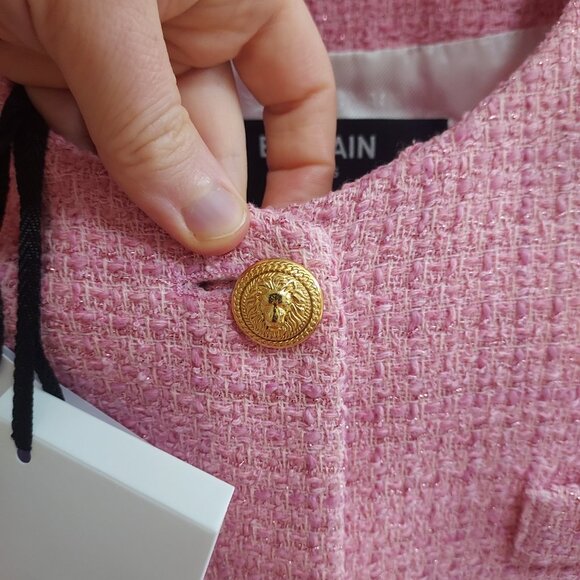 Balmain Tweed Pink Gold Button Blazer Jacket - Picture 5 of 8